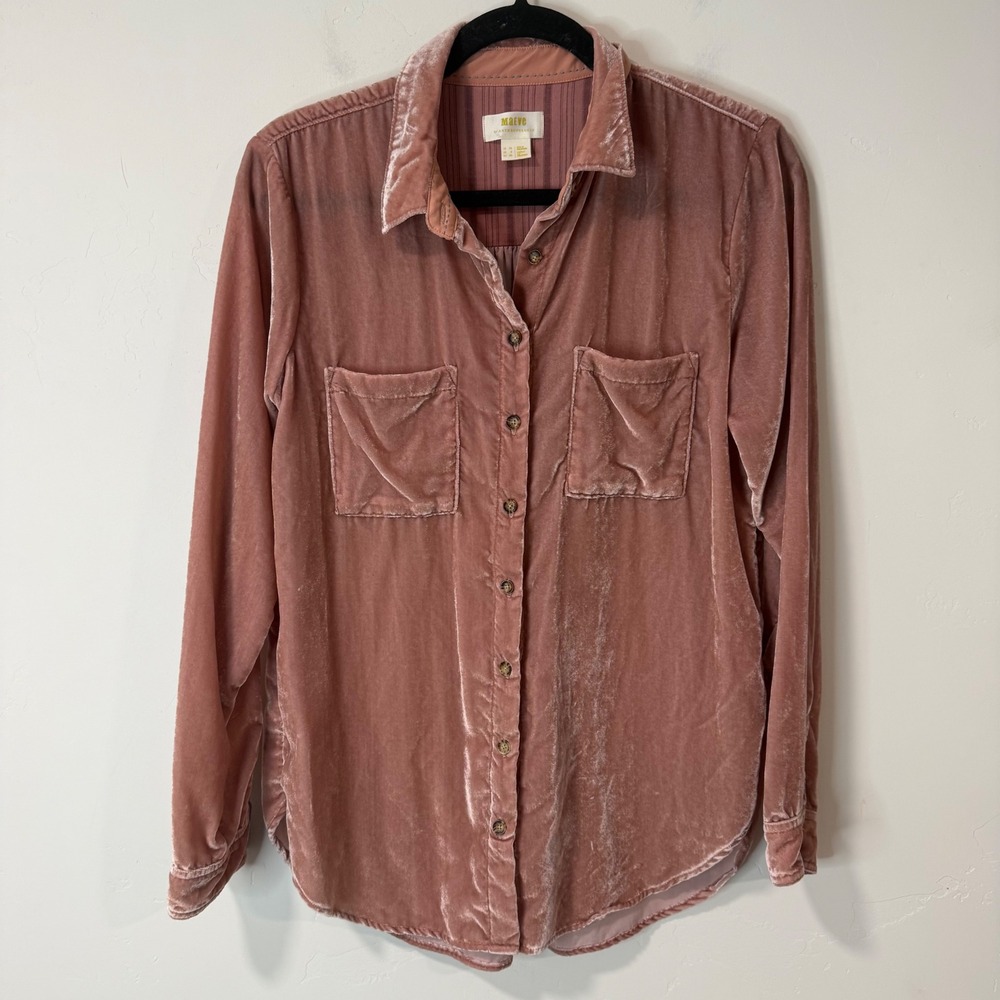 Maeve Womens Velvet Button Down Shirt 6 Pink Excellent Long Sleeve OB1057701